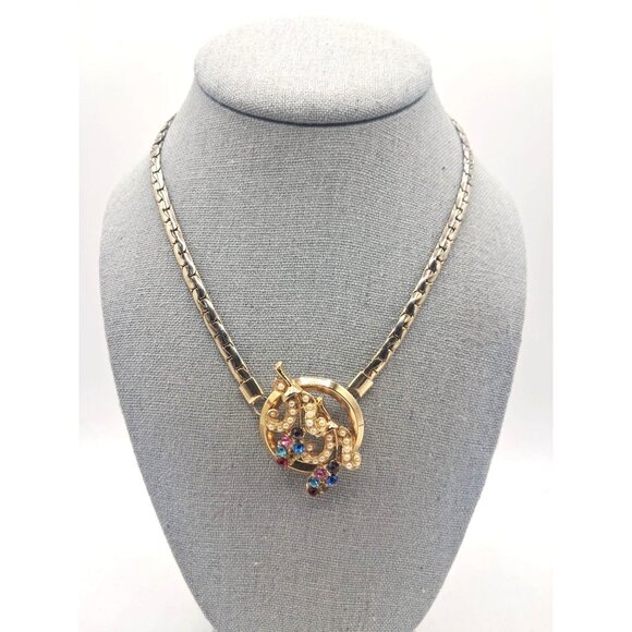 Vintage Rhinestone Jewelry Set Necklace Bracelet Earrings Gold Tone Imitation Pe - Picture 2 of 15